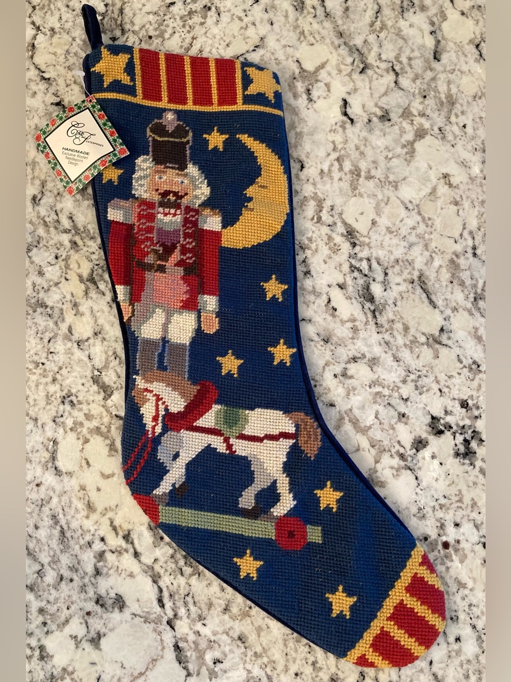 Vintage With Tag Needlepoint Christmas Stocking